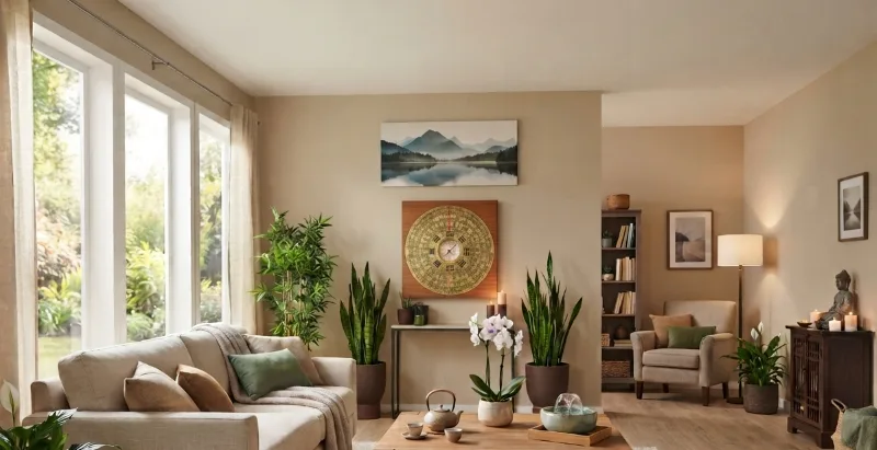 Traditional Feng Shui compass with Five Elements and Bagua symbols